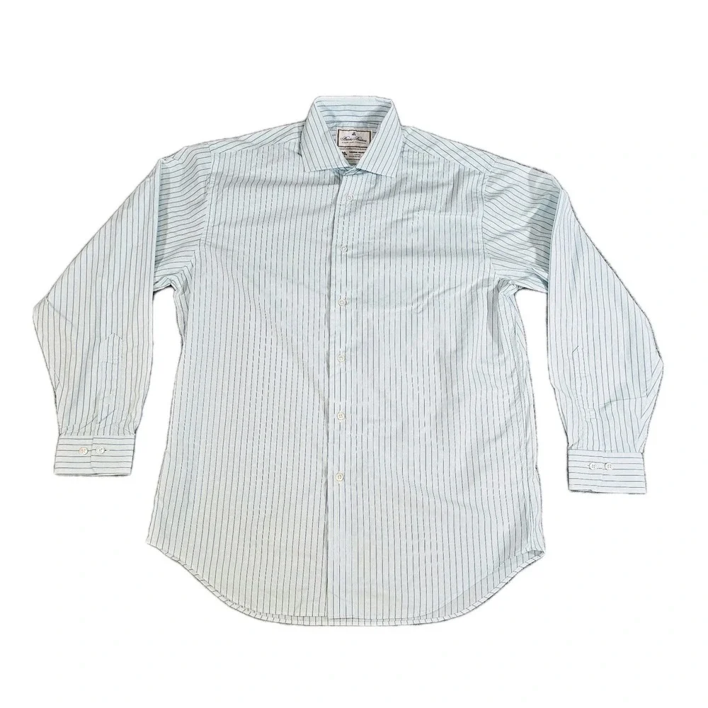 Brooks Brothers Luxury Thomas Mason Blue and White Pinstripe Button-Down Shirt - Picture 2 of 8